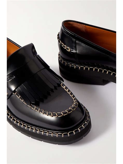 CHLOÉ Noua fringed whipstitched leather loafers 